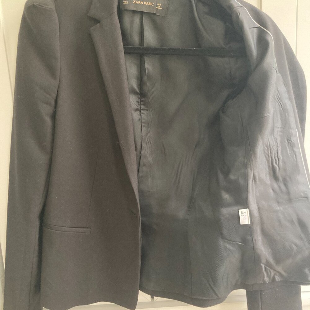Black Zara Basic Blazer, Puffed Shoulder - image 5